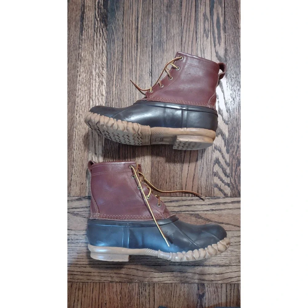 Cabelas Mens Duck Boots Size 10 Brown Leather Rubber Steel Shank Rain Snow Boots